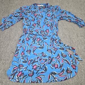 Collective Concepts Mini‎ Dress Medium Blue Paisley Pink Floral Lined Flowy Boho